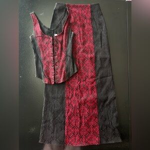 Vintage Morbid Threads Hot Topic Brocade Red Black Corset Maxi Skirt XS Set